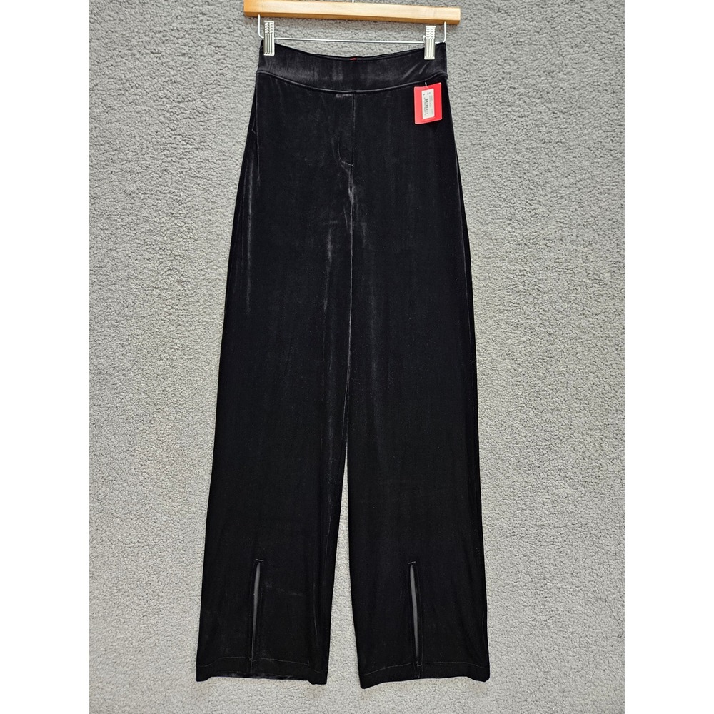 NWT Spanx Velvet Pants S Black Wide Leg Front Slit Holiday Party Glam